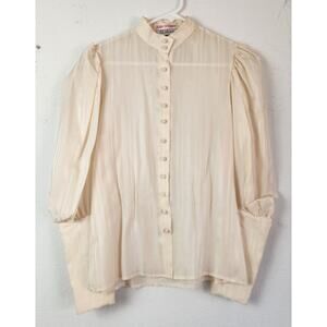 Vintage Jerri Sherman Silk Cream Blouse Semi Sheer Sz 6 Button Down Long Sleeve